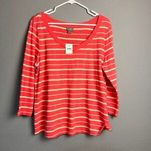 NWT J.Jill Coralstone Striped 3/4 Sleeve Scoop Neck Casual Cotton Top Size L